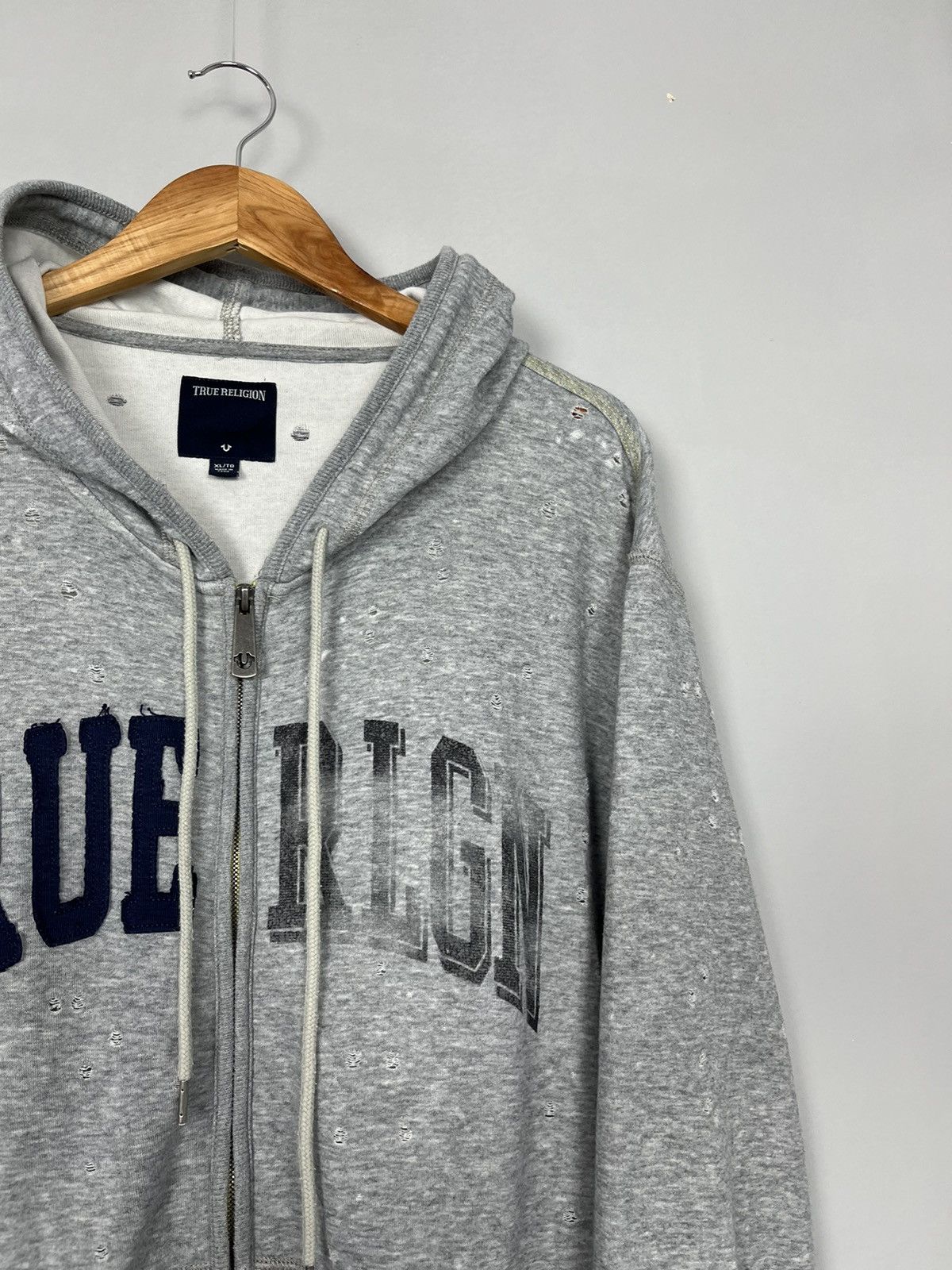 True Religion True Religion Distressed Y2K Holes Full Zip Hoodie Size US XL / EU 56 / 4 - 3 Thumbnail