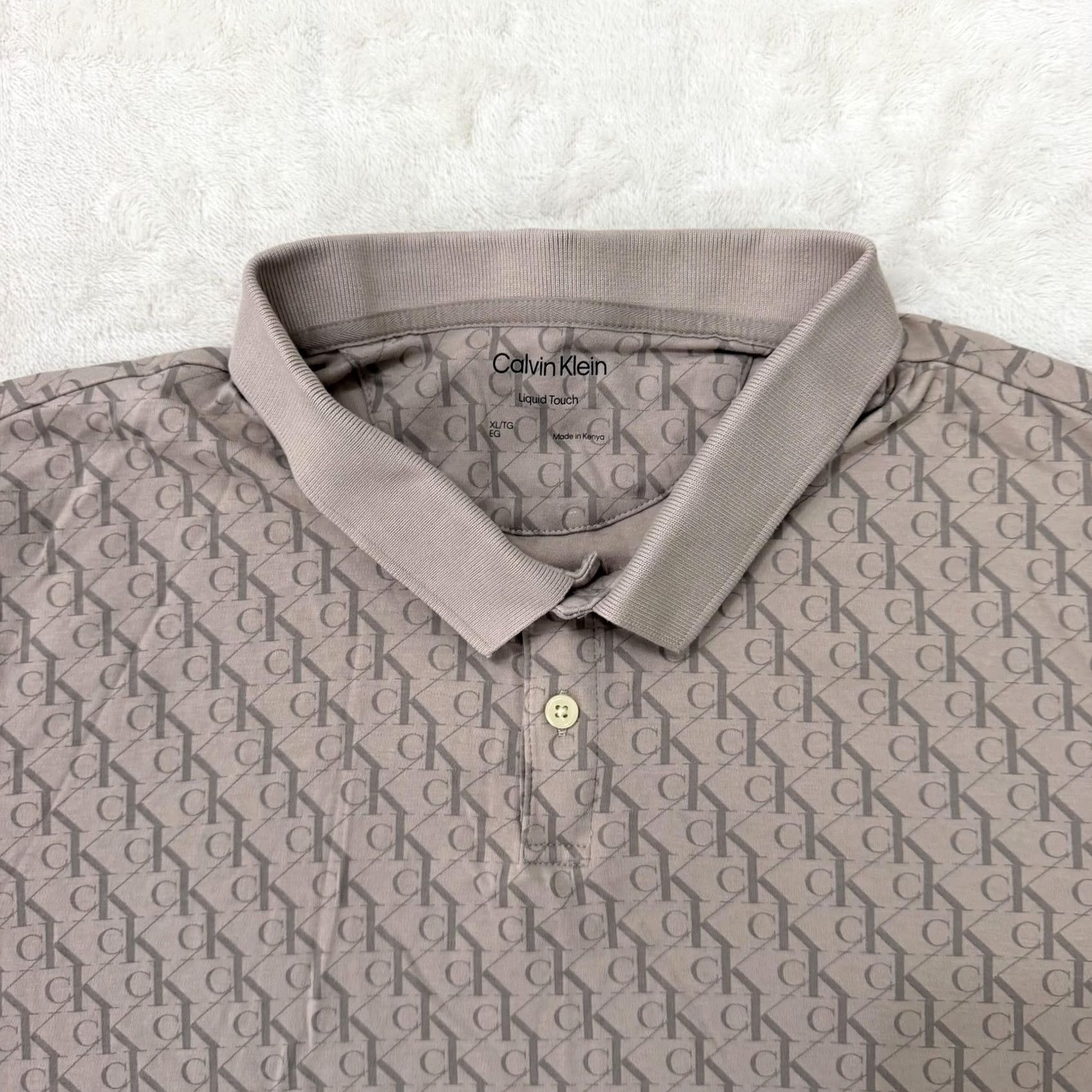Calvin Klein Calvin Klein Polo Shirt Mens XL Beige Liquid Touch Logo Monogram Stretch AOP Short Sleeve Chelsea CK Shirt Polo Mens XL Beige Size US XL / EU 56 / 4 - 2 Thumbnail