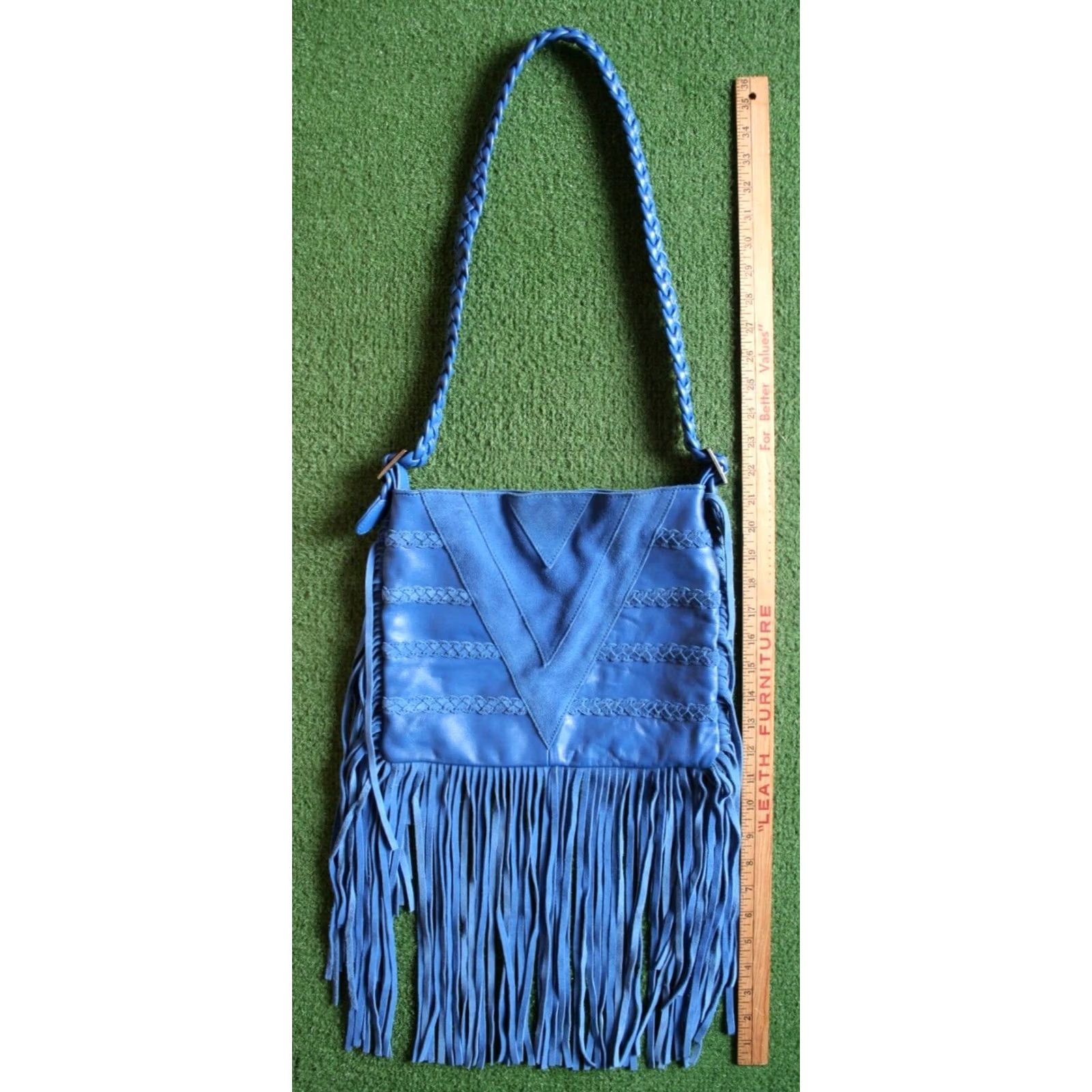 Vintage EMBER SKYE Leather & Suede Fringe Crossbody Bag - Cobalt Blue, Medium, Women's Shoulder/Shoulder Bag Size ONE SIZE - 4 Thumbnail