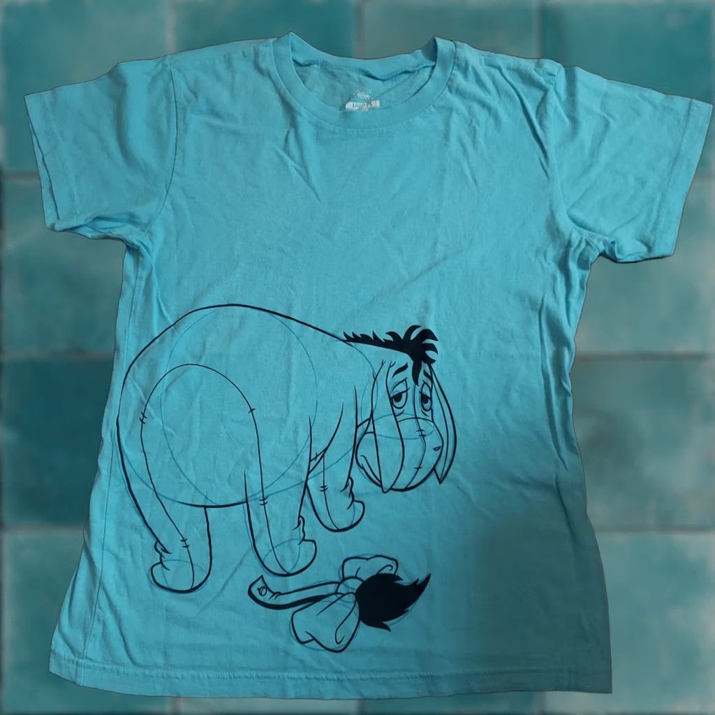 Disney Disney Women's T-Shirt Blue Short Sleeve Winnie The Pooh Eeyore Print Sz L Shirt Adult Regular 100% Cotton Casual 90s Classic Disney Store Size L / US 10 / IT 46 - 1 Thumbnail