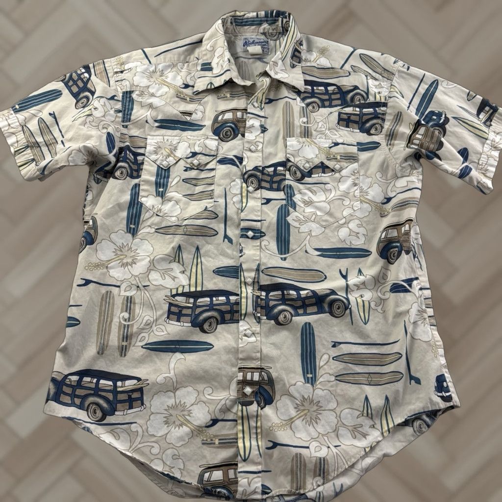 Rockmount Ranch Wear ROCKMOUNT Hawaiian Short Sleeve Button-Up Shirt Mens M Tan Brown Cotton Woven Pocketed 90s Event Casual Hawaiian Theme Rockmount Size US M / EU 48-50 / 2 - 1 Thumbnail