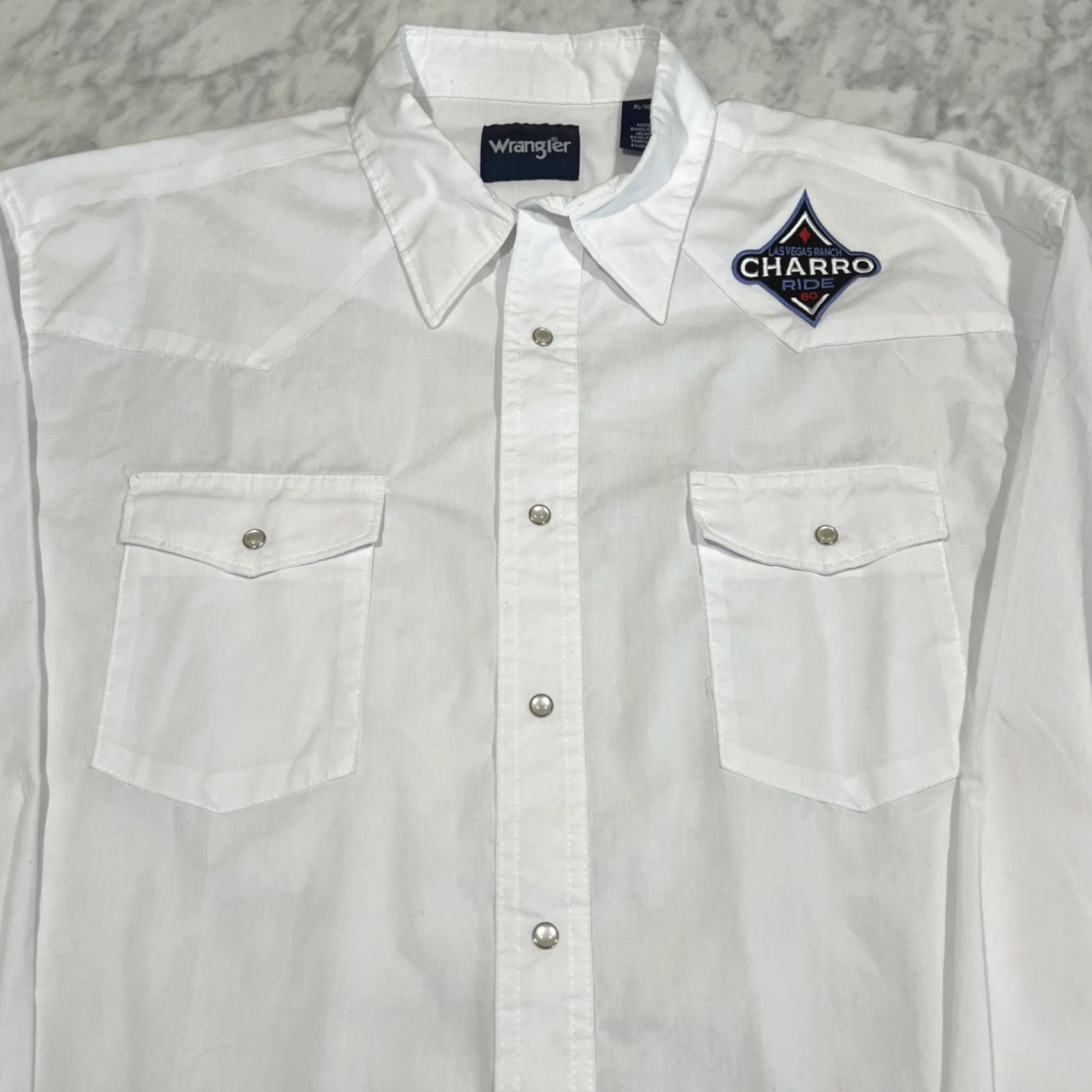 Wrangler VINTAGE Wrangler Pearl Snap Shirt Men’s XL White Las Vegas Ranch CHARRO Ride 60 Light Size US XL / EU 56 / 4 - 3 Thumbnail