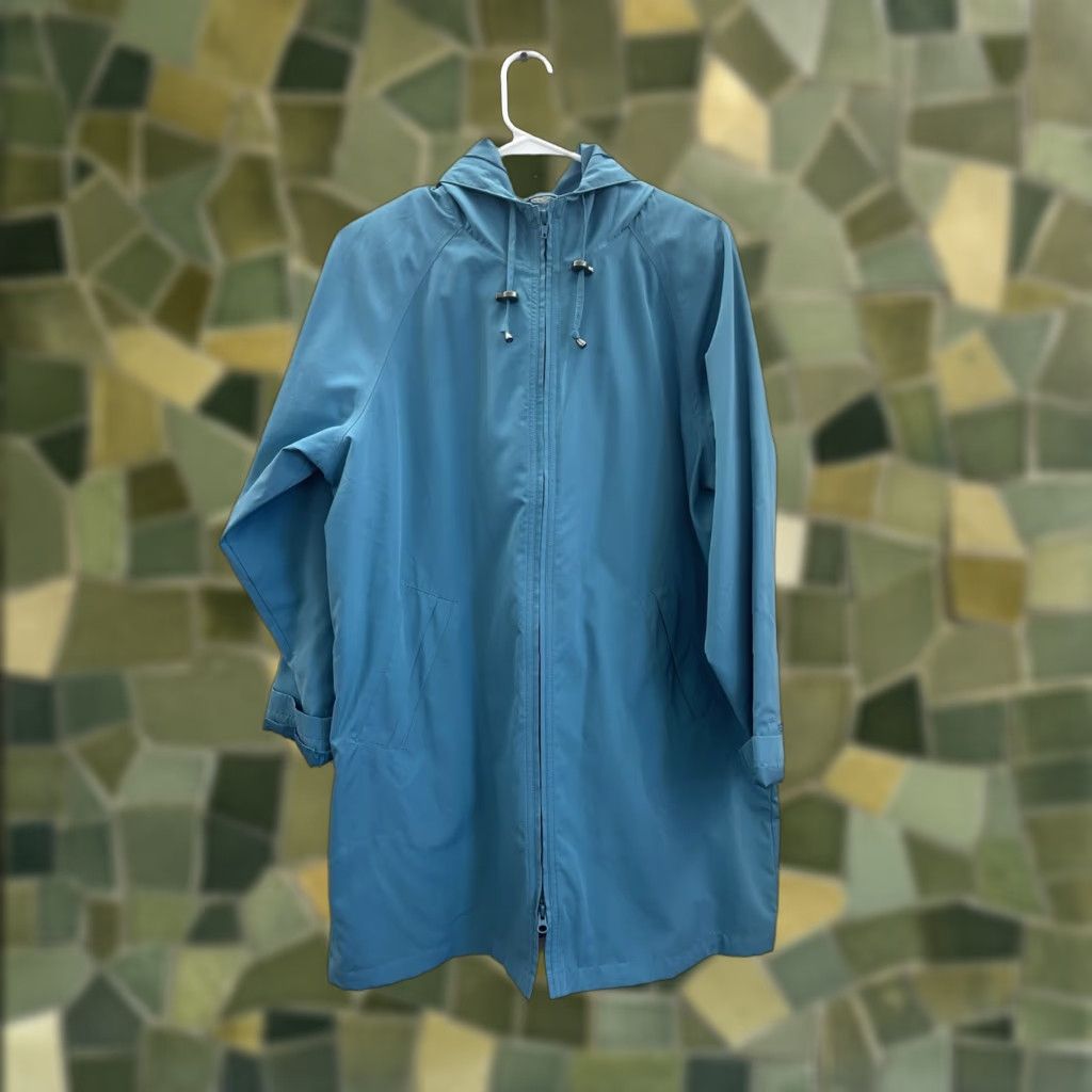 Vintage L.L. Bean Jacket Womens Petite Large Blue Zip Up Hooded Trench Coat Size L / US 10 / IT 46 - 1 Thumbnail