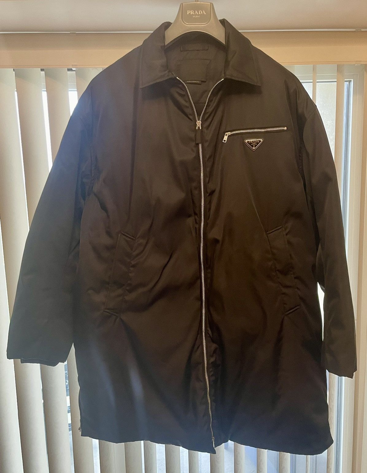 Image of Prada Black Down Gabardine Coat, Men's (Size 2XL)