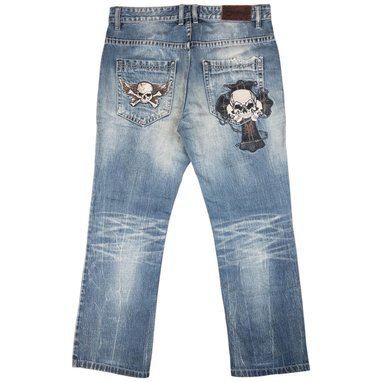 Other Vintage J950 Embroidered Skull Japanese Denim Jeans Size W35 Size US 35 - 2 Thumbnail