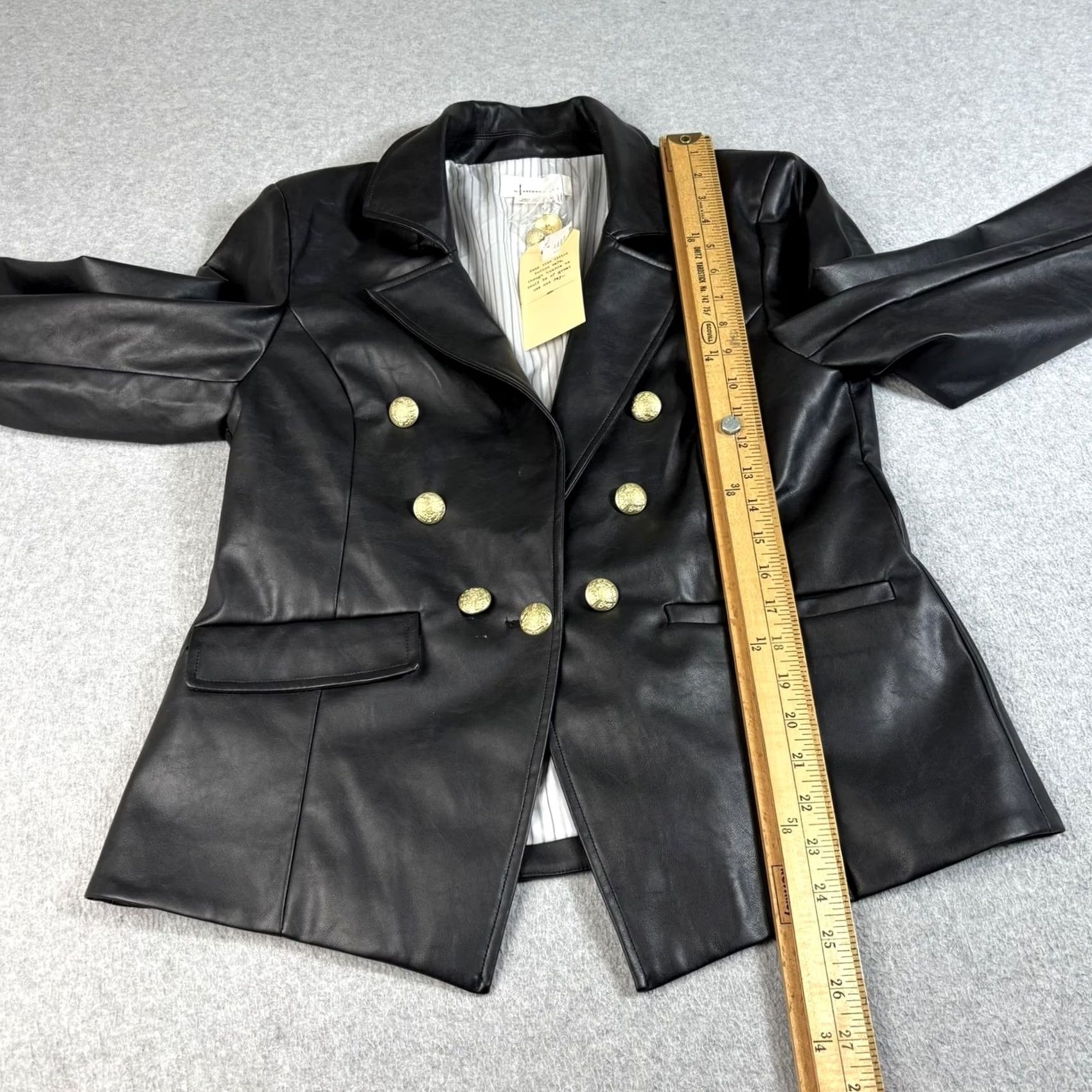 Anthropologie VINTAGE Anthropologie Blazer Women XL Black Faux Leather Double Breast Gold Button Prep Size XL / US 12-14 / IT 48-50 - 7 Thumbnail