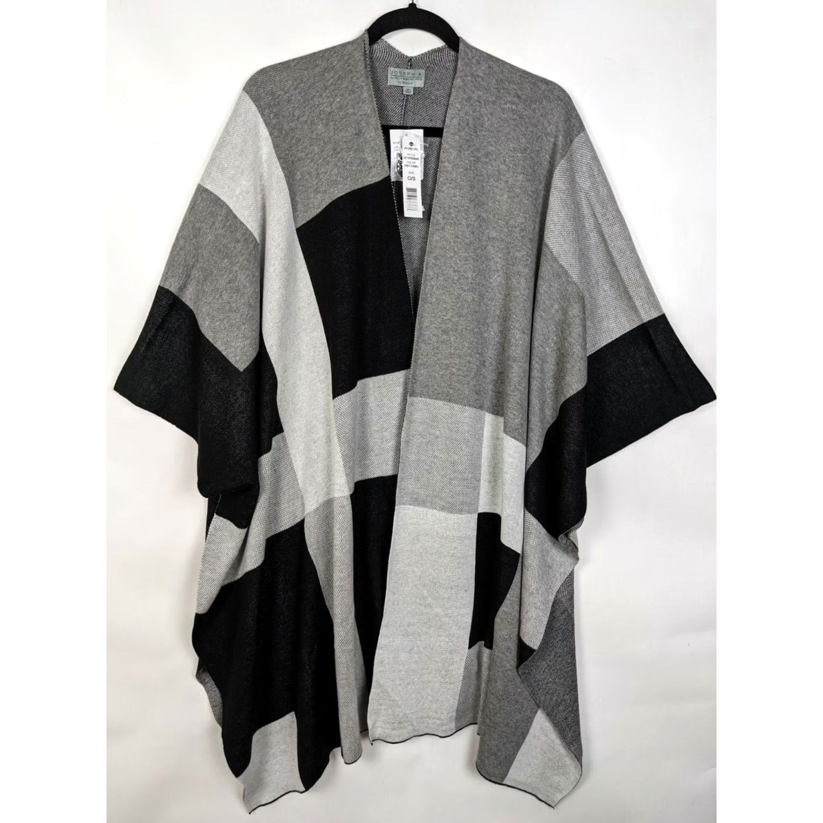 Vintage Joseph A Cardigan Womens Open Front Grey One Size Knit Geometric V-Neck Kimono Sleeve Cotton/Acrylic New Size ONE SIZE - 2 Thumbnail
