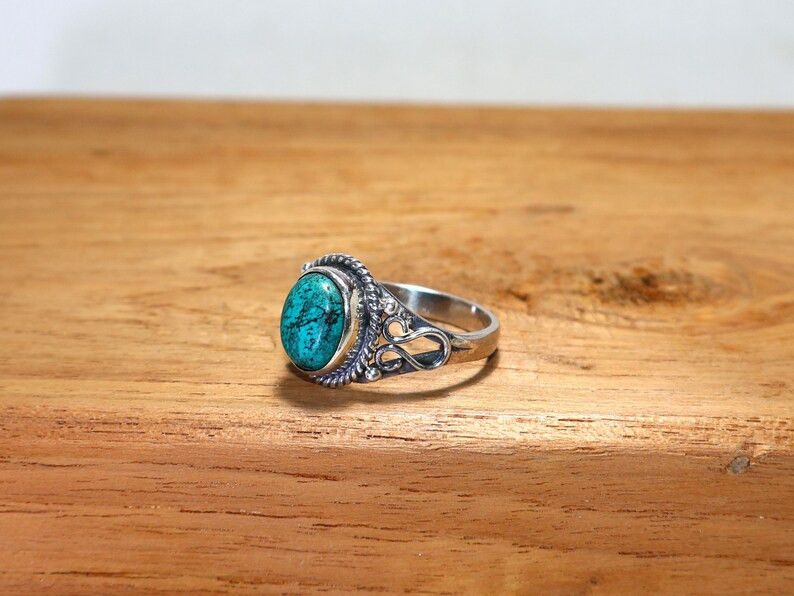 Handmade Turquoise Ring: Handmade 925 Silver, December Birthstone Size ONE SIZE - 4 Thumbnail