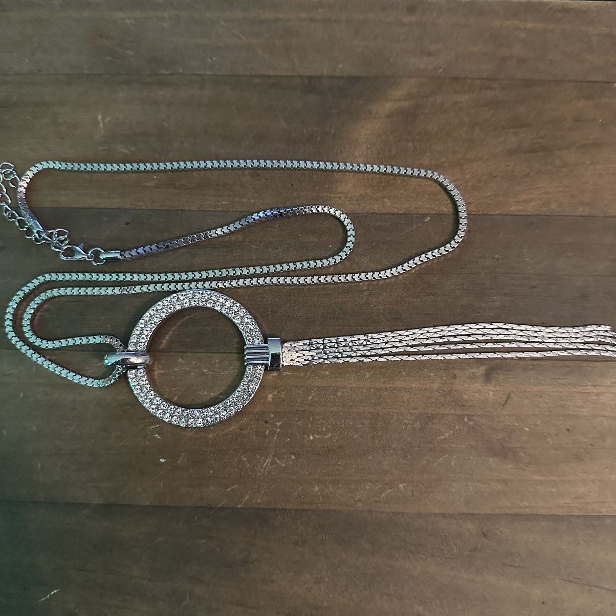 Other Silver tone rhinestone open circle tassel necklace Size ONE SIZE - 3 Thumbnail