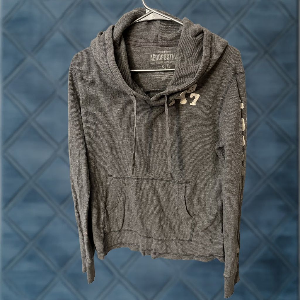 Aeropostale Aeropostale Thermal Waffle Knit Pullover Hoodie Size Small Dark Gray Solid Flaw Size US S / EU 44-46 / 1 - 1 Thumbnail