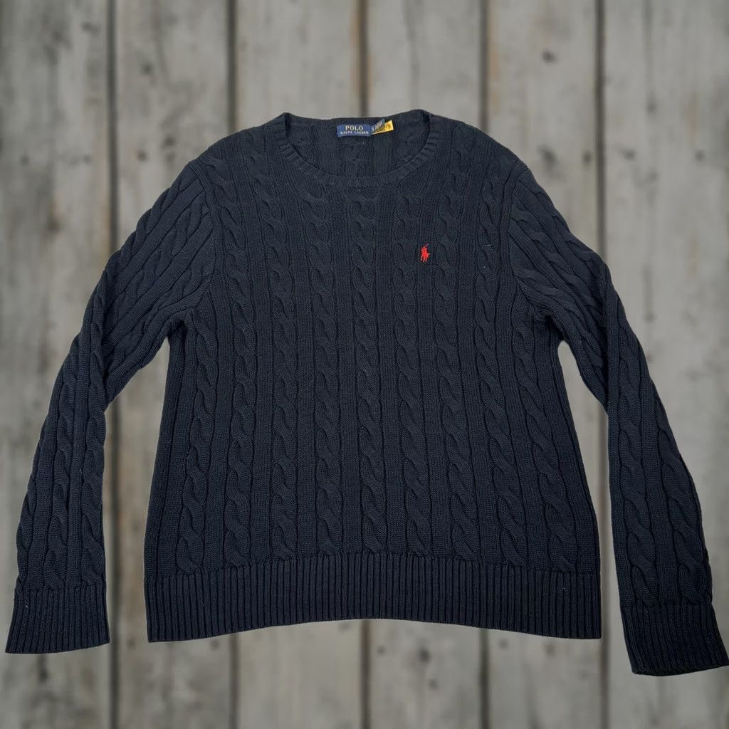 Polo Ralph Lauren Polo Ralph Lauren Sweater Mens L Blue Cable Knit Crew Neck Pullover Cotton Knit Size US L / EU 52-54 / 3 - 1 Thumbnail