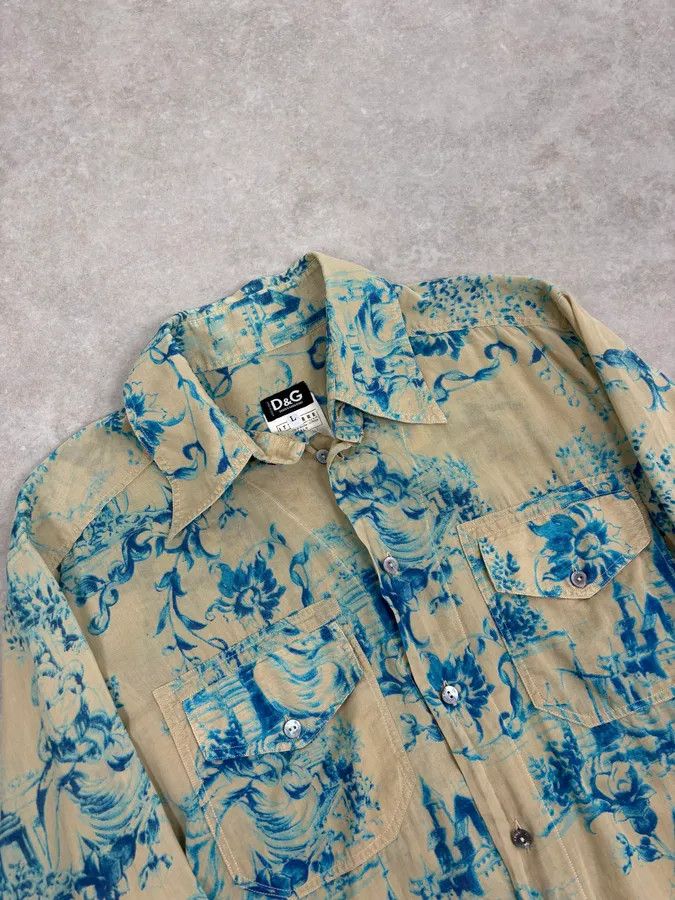 Dolce & Gabbana SS2004 Dolce & Gabbana Beige & Blue Floral Shirt Size US M / EU 48-50 / 2 - 5 Thumbnail