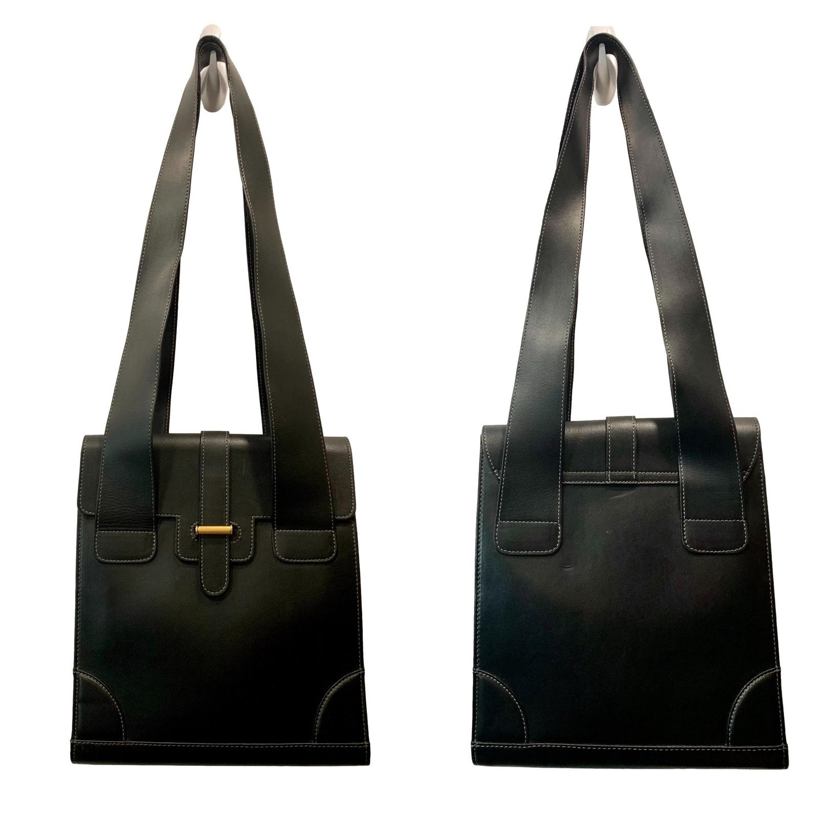 Genuine Leather × Vintage Vintage Silvani Italy Black Leather Structured Shoulder Bag Size ONE SIZE - 5 Thumbnail