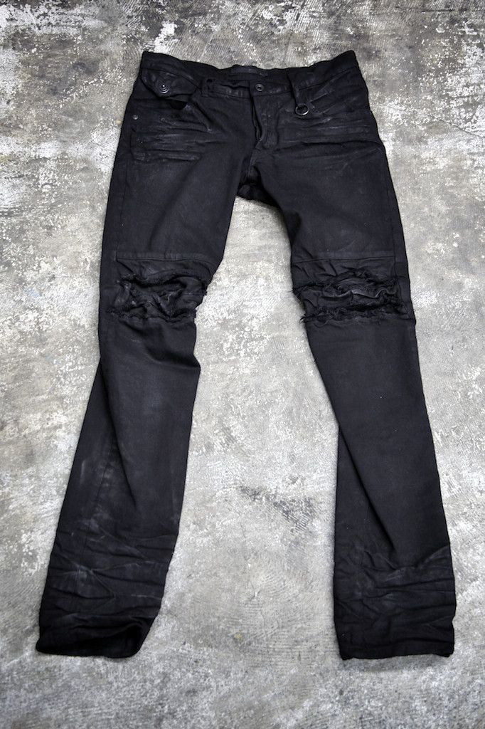 Pre-owned Julius Fw10 Distressed Moto Jeans (317pam9 In Black
