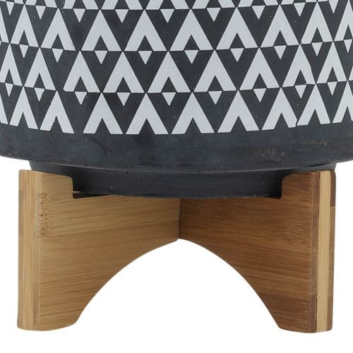 Designer × Homemade CERAMIC 8" AZTEC PLANTER ON WOODEN STAND, GRAY Size US L / EU 52-54 / 3 - 8 Thumbnail