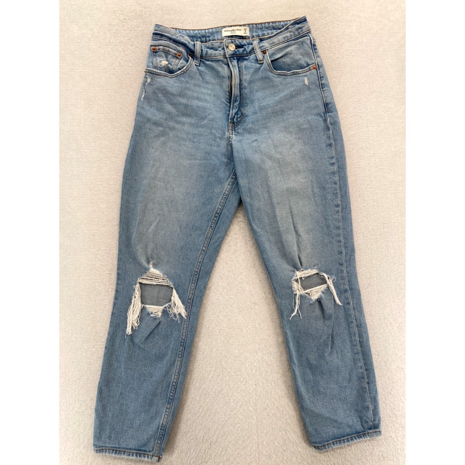 Abercrombie & Fitch Abercrombie & Fitch Curve Love Mom Jeans Women's 27/4 High Rise Blue Distressed Jeans Size 27" / US 4 / IT 40 - 2 Thumbnail