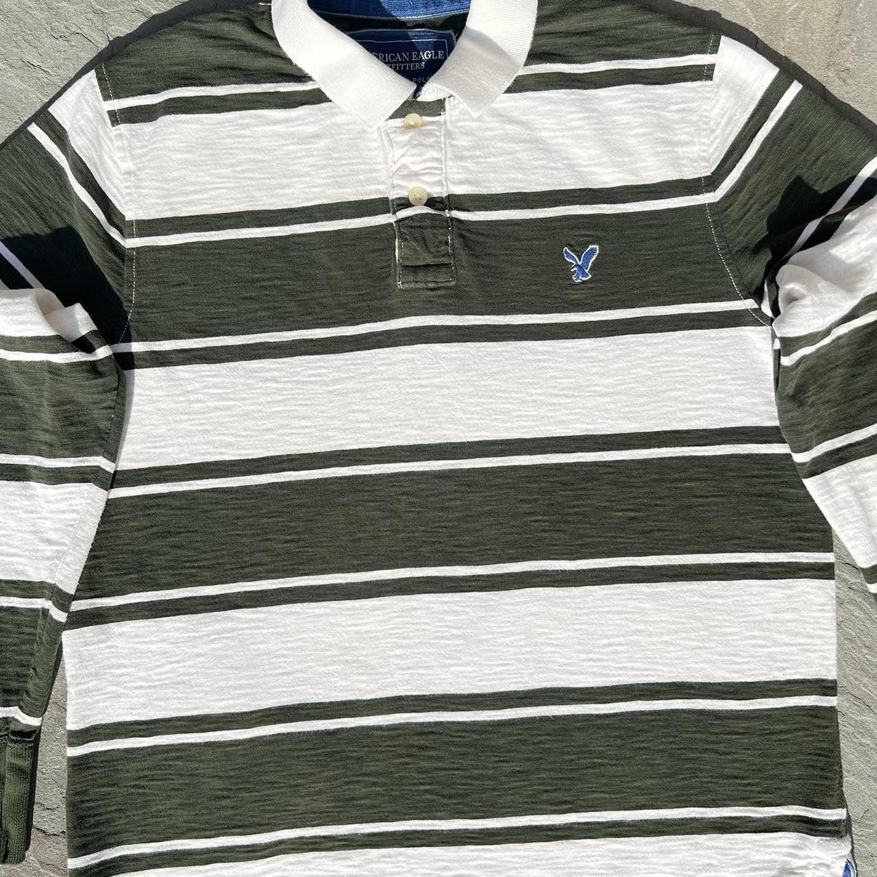 American Eagle Outfitters Green and White Thick Striped Slub Rugby Polo Size US XL / EU 56 / 4 - 4 Thumbnail