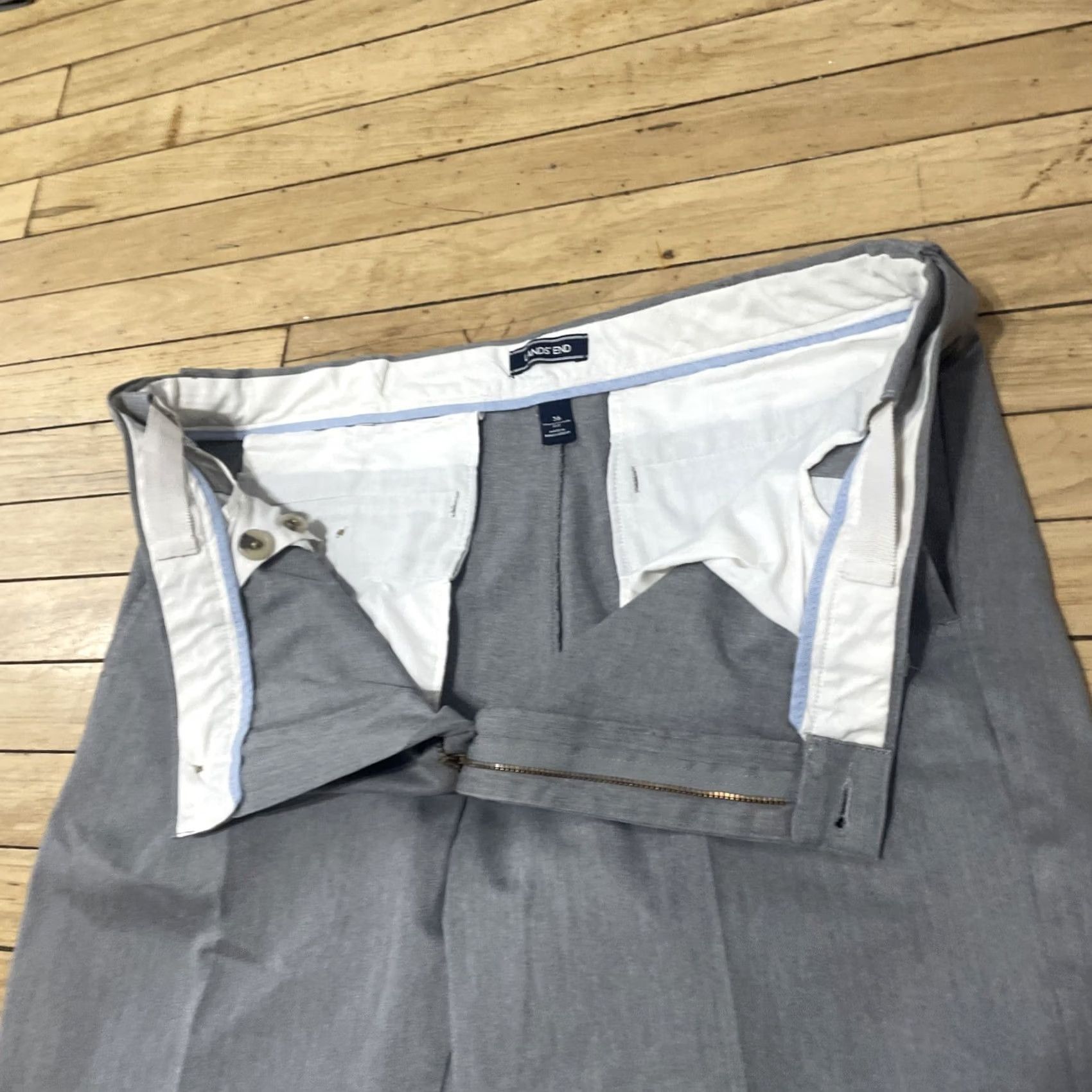 Lands' End Lands' End Gray Pants Mens 36x32 Flat Front Relax Stretch Cotton Work Trousers Pants Mens Gray 90s Preppy School Vintage No Mens Size US 36 / EU 52 - 3 Thumbnail