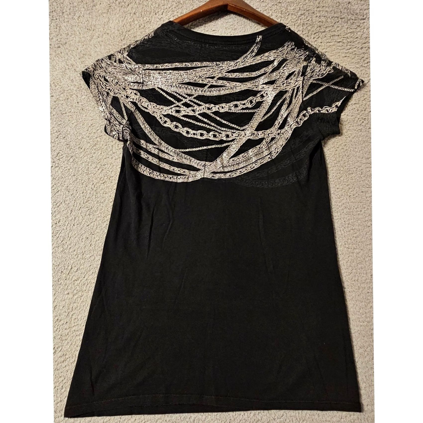 Affliction Affliction Los Angeles Womens L Black V-Neck T-Shirt Studded Graphic Belt Chain Theme Tattoo Gothic Western Biker Casual Shirt Size L / US 10 / IT 46 - 2 Thumbnail