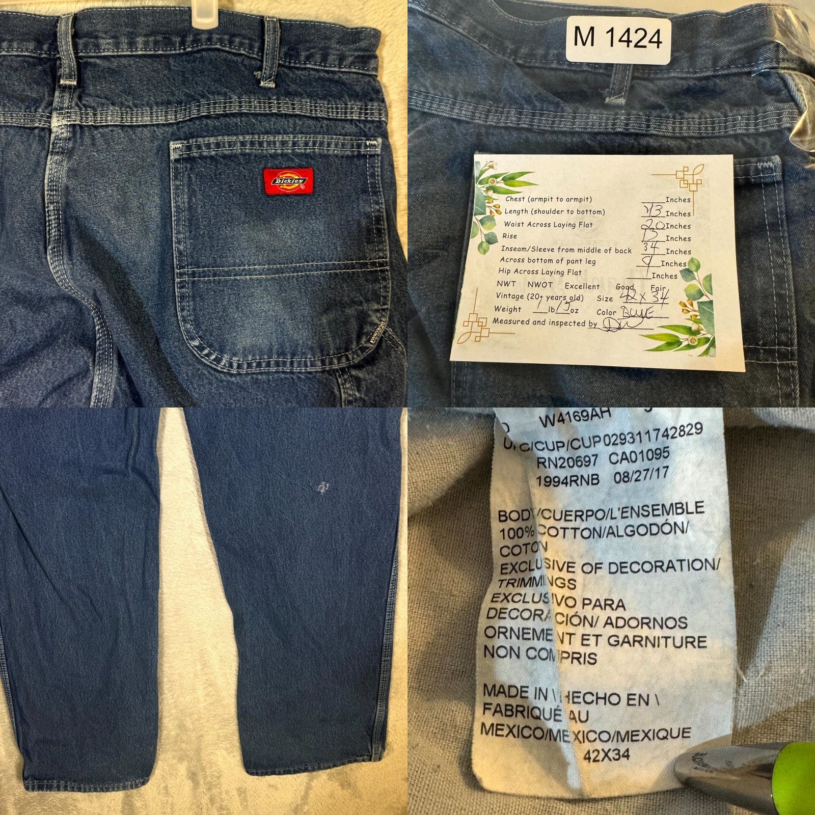 Dickies Dickies Carpenter Jeans Mens 42x34 Blue Denim Relaxed Fit Straight Leg Jeans Size US 42 / EU 58 - 8 Thumbnail