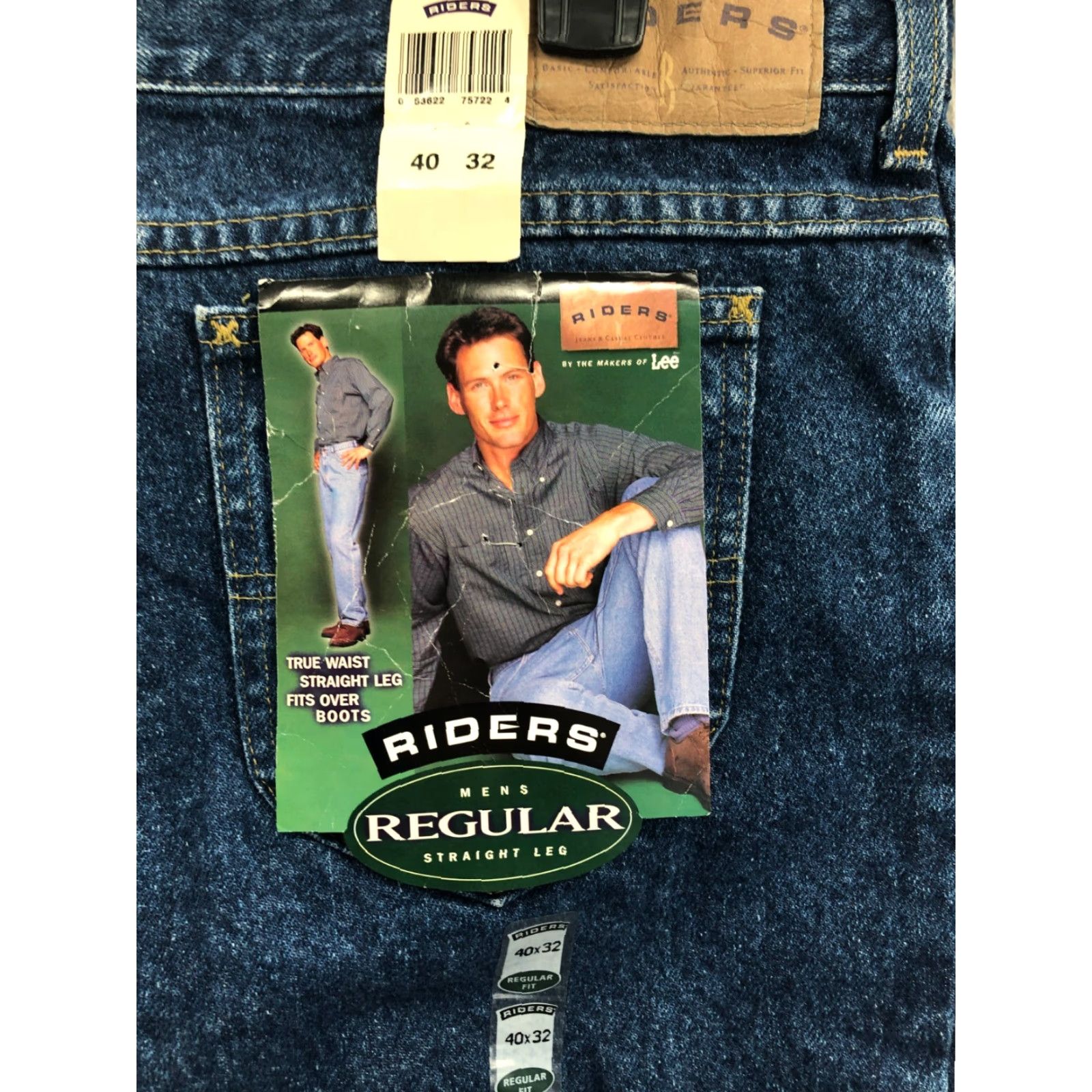 Lee Lee Riders Jeans Straight 40x32 Mens Medium Wash Blue Size US 40 / EU 56 - 7 Thumbnail
