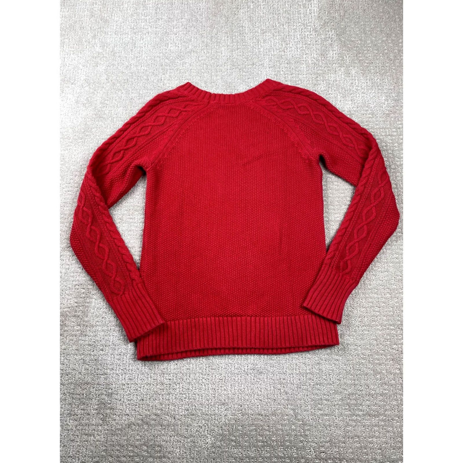 Gap GAP Sweater Womens XS Red Cable-Knit Cotton Chunky Fisherman Crewneck Pullover Size XS / US 0-2 / IT 36-38 - 7 Thumbnail