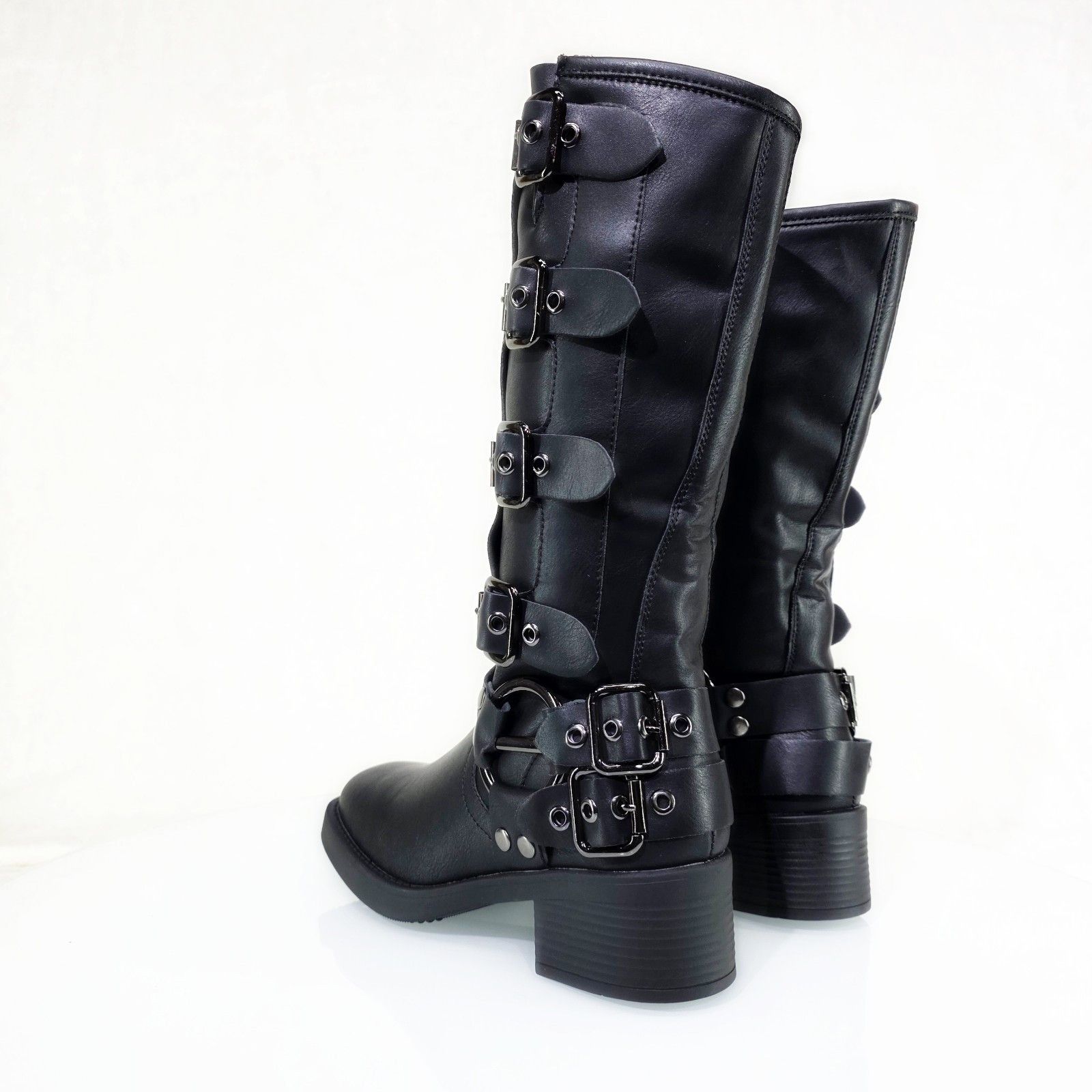 Other Dyna Black Vegan Leather Biker Engineer Western Mid Calf Boo Size US 9 / IT 39 - 7 Thumbnail