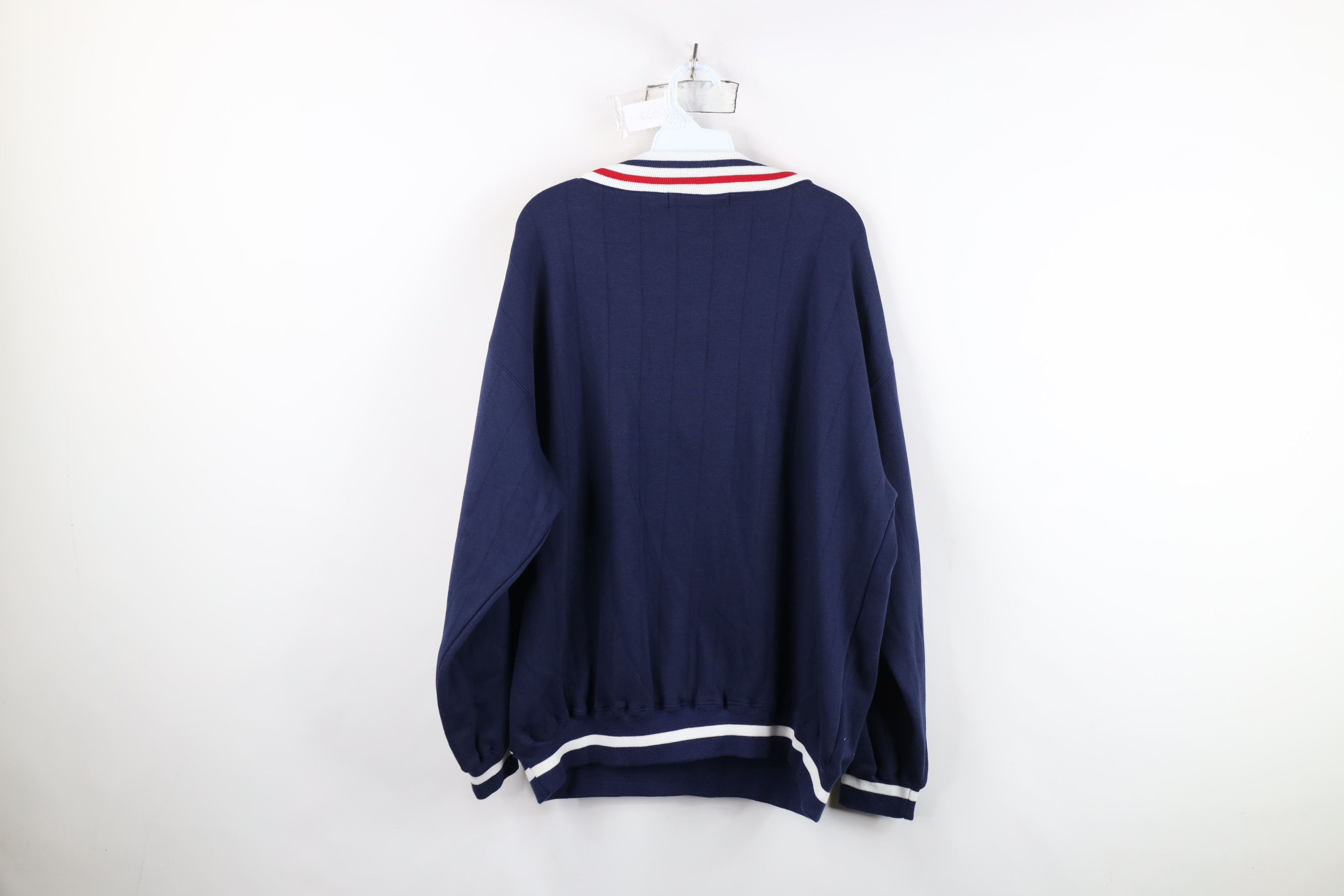 Vintage Vintage 90s Dapper Faded Striped V-Neck Sweatshirt Navy Blue Size US M / EU 48-50 / 2 - 10 Thumbnail