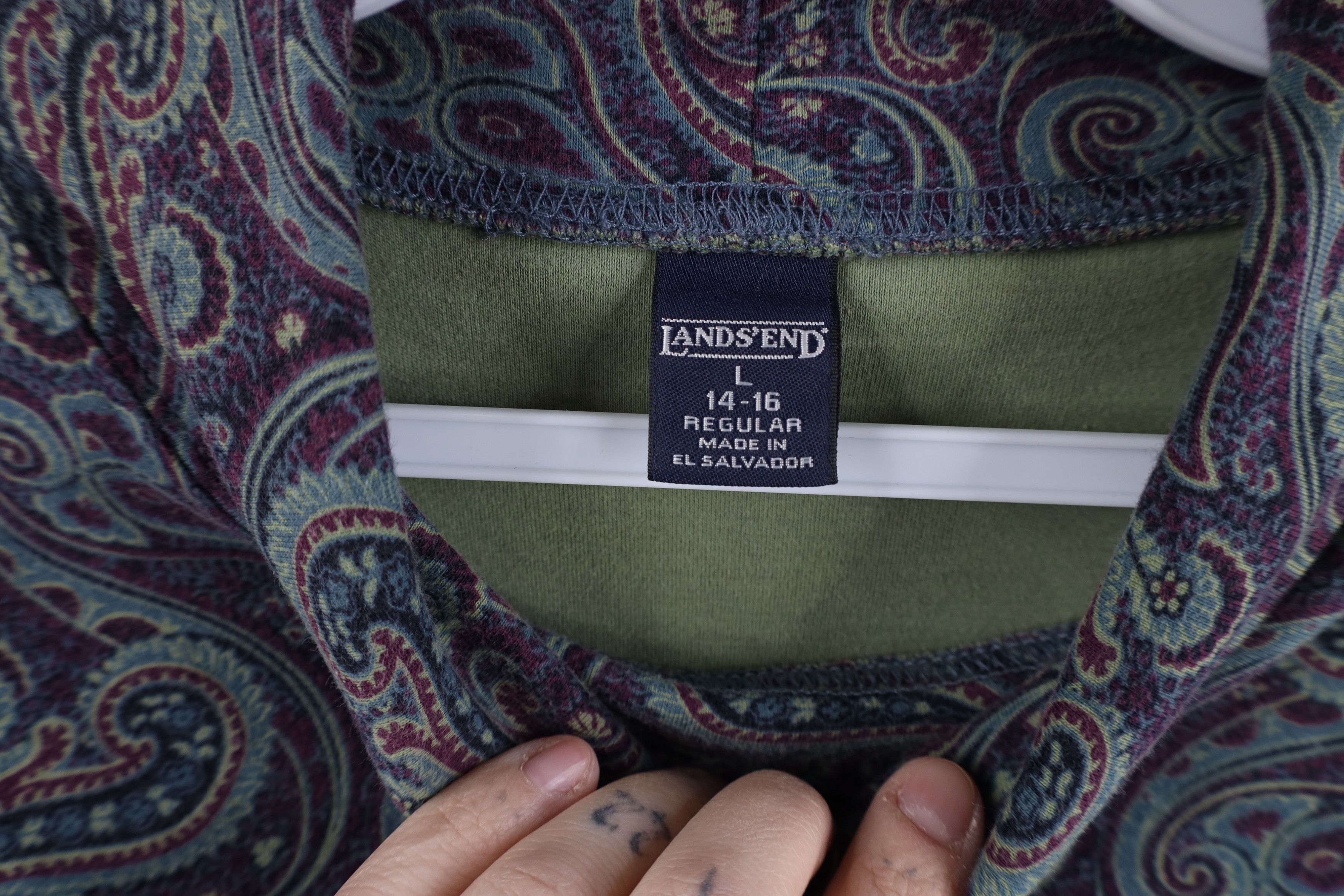 Lands' End × Vintage Vintage 90s Lands End Paisley Mock Neck Long Sleeve T-Shirt Size L / US 10 / IT 46 - 7 Thumbnail