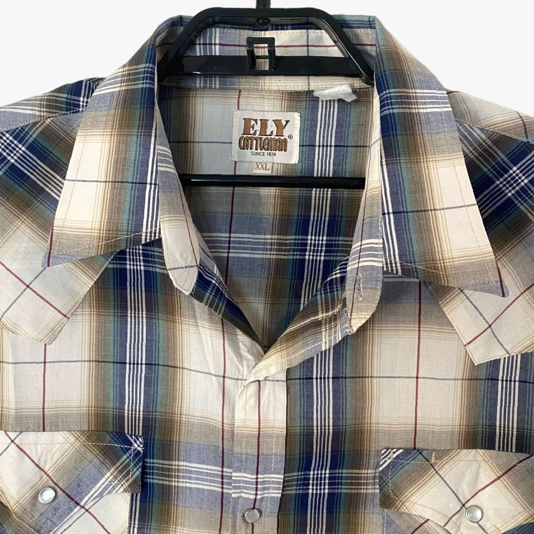 Vintage VINTAGE Ely Cattleman Western Pearl Snap Shirt Short Sleeve Plaid Blue 2XL Mens Size US XXL / EU 58 / 5 - 5 Thumbnail