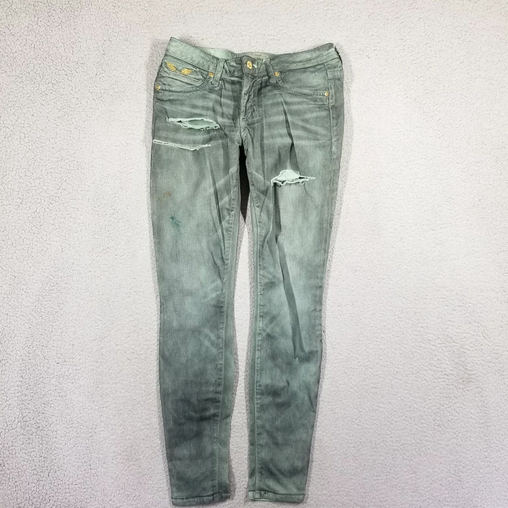 Vintage VINTAGE Robin's Jeans Women's Skinny Fit 28 Green Denim Grunge 90s Distressed Slim Boyfriend Size 28" / US 6 / IT 42 - 3 Thumbnail