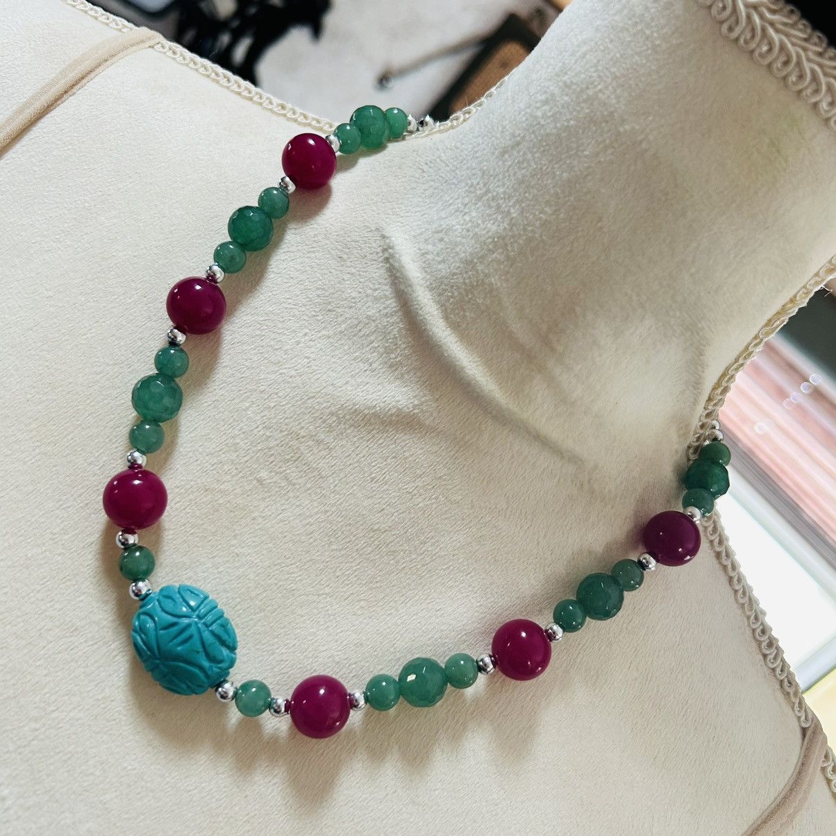 Handmade Handcrafted genuine stone silver chain necklace Size ONE SIZE - 1 Thumbnail
