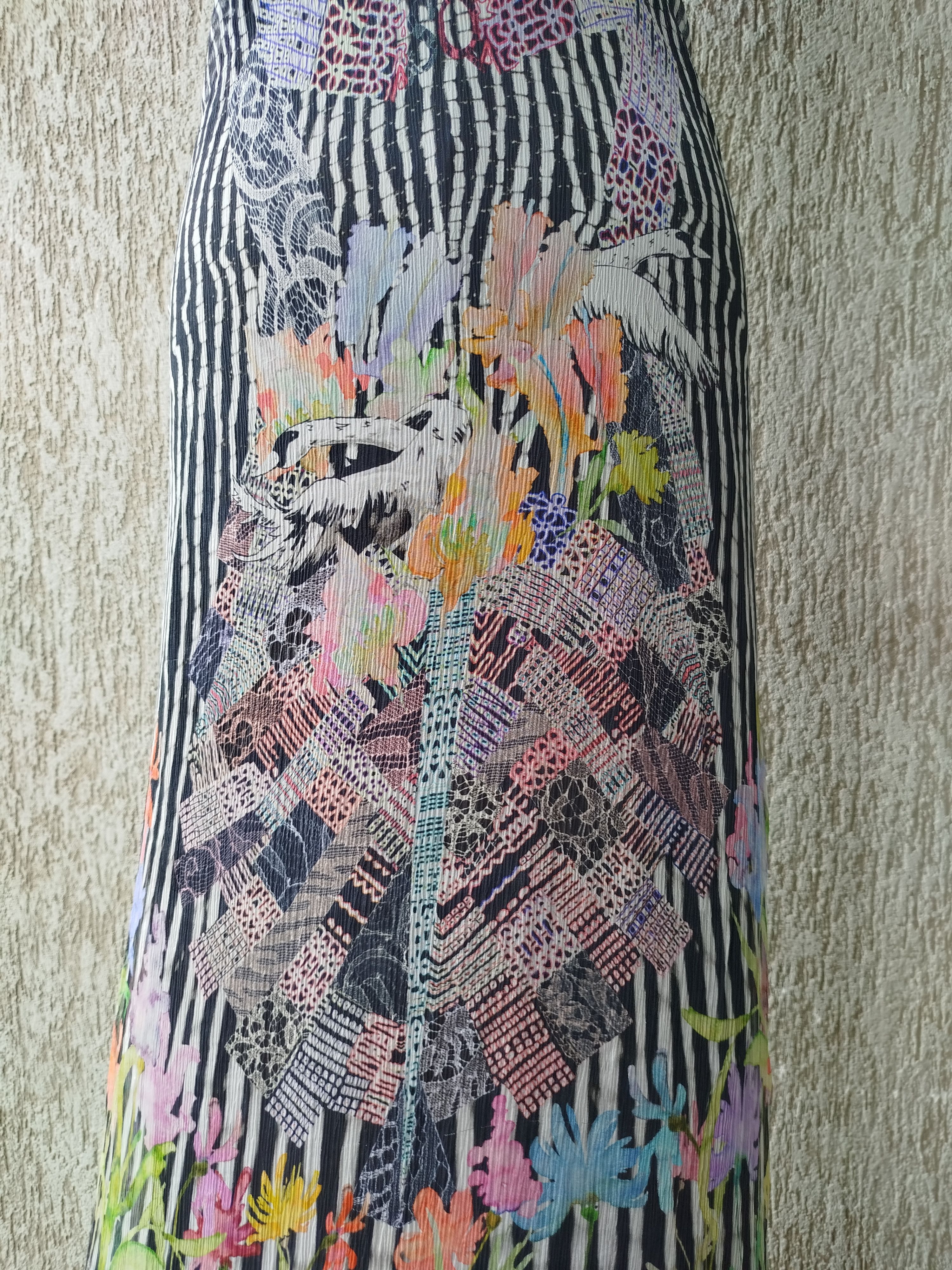 Jean Paul Gaultier Save The Queen Maxi Dress Graphic Floral Chiffon Silk Lined Size M / US 6-8 / IT 42-44 - 11 Thumbnail