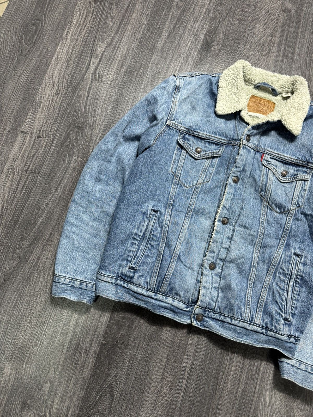 Levi's × Vintage Levi's Blue Denim Sherpa Trucker Jacket Size US L / EU 52-54 / 3 - 2 Thumbnail