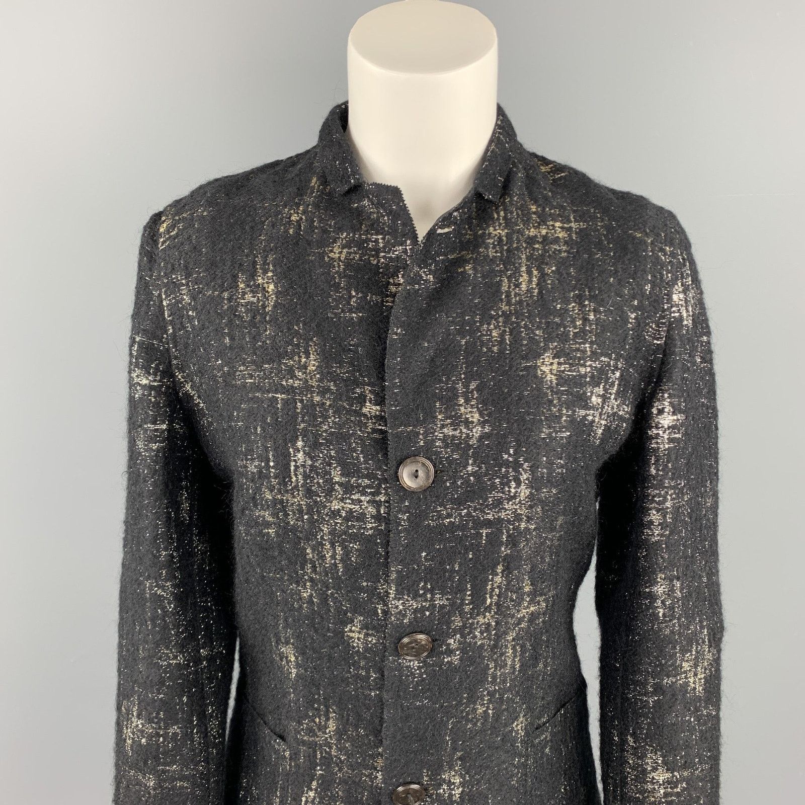 Jean Paul Gaultier Size 8 Black & Silver Silk Mary Jane Buttoned Jacket Size M / US 6-8 / IT 42-44 - 2 Thumbnail