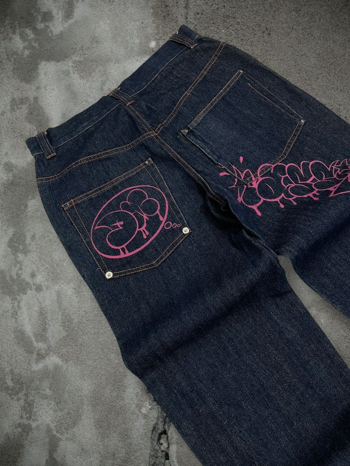 Japanese Brand Vintage Og 1990s Japan Designer Octopus Graffiti Baggy Denim Size US 31 - 15 Thumbnail