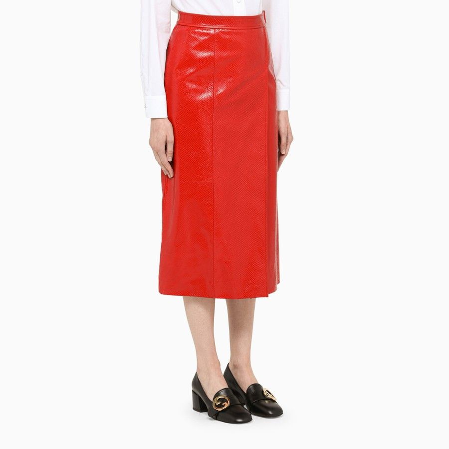 Gucci o1d2blof0824 Leather Midi Skirt in Red Size 28" / US 6 / IT 42 - 3 Thumbnail