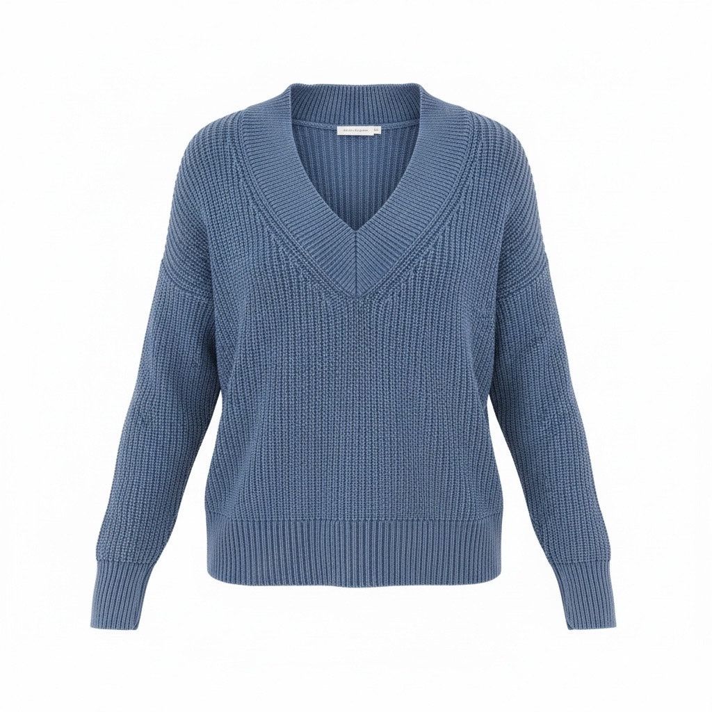 American Eagle Outfitters Aerie Women’s Blue Ribbed Knit V-Neck Sweater Size Small Size S / US 4 / IT 40 - 1 Thumbnail