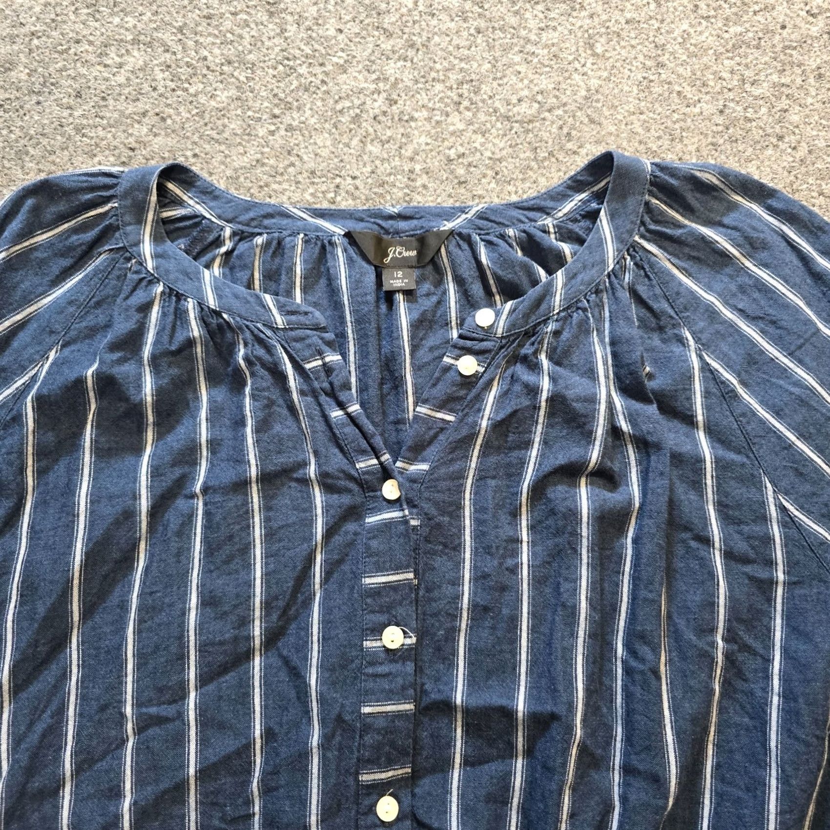 J.Crew J.CREW Top Womens Size 12 Blue Striped Linen Peasant Long Sleeve Boho Casual Shirt Womens Size XL / US 12-14 / IT 48-50 - 2 Thumbnail