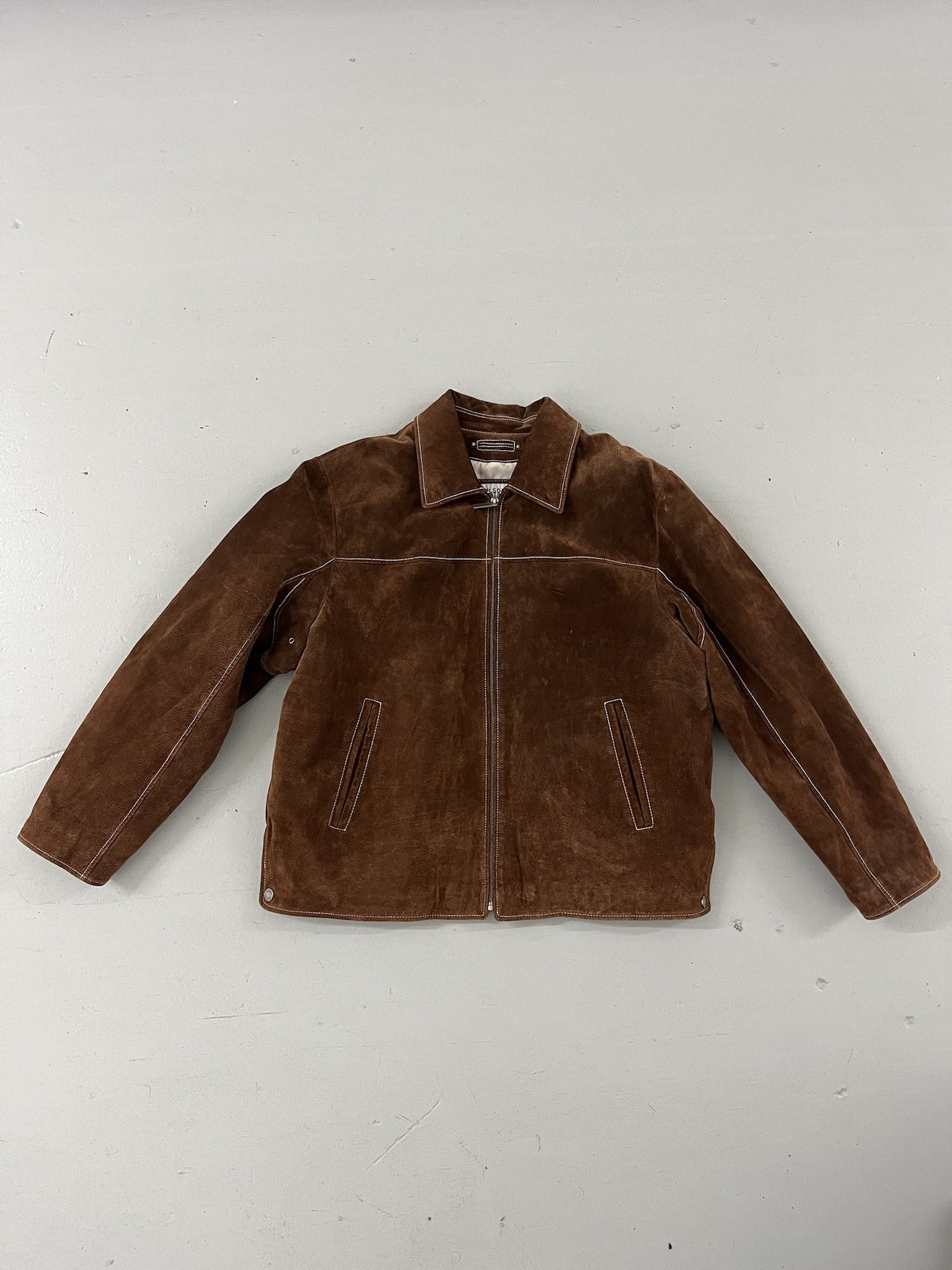 Vintage WIlsons Suede Leather Contrast Stitch Leather Trucker Coat Size XL