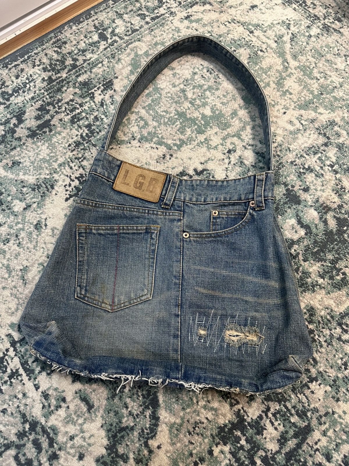 If Six Was Nine L.G.B Le Grande Bleu | Reconstructed Denim Distressed Bag Size ONE SIZE - 17 Thumbnail