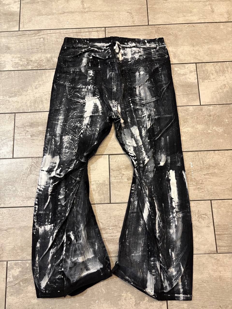 Japanese Brand Custom Black Baggy Distressed Jeans Painted Wide Leg Size US 31 - 2 Thumbnail