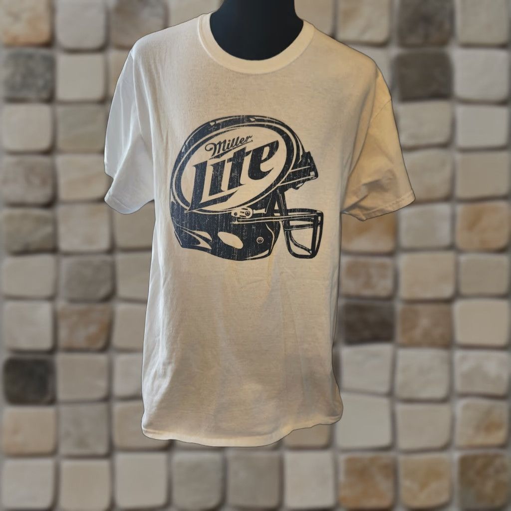 Gildan Miller Lite Beer Football Mens T-shirt White XL Graphic Tee Short Sleeve Crew Neck Gildan Size US XL / EU 56 / 4 - 1 Preview