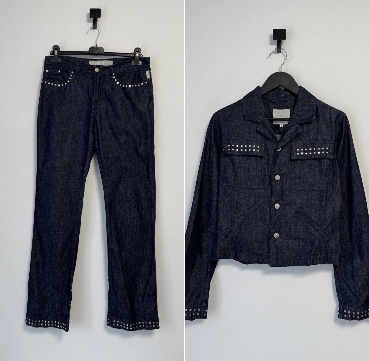 Versace Jeans Couture Versace Jeans Couture Rhinestone Denim Set Cropped Jacket Size L / US 10 / IT 46 - 1 Thumbnail
