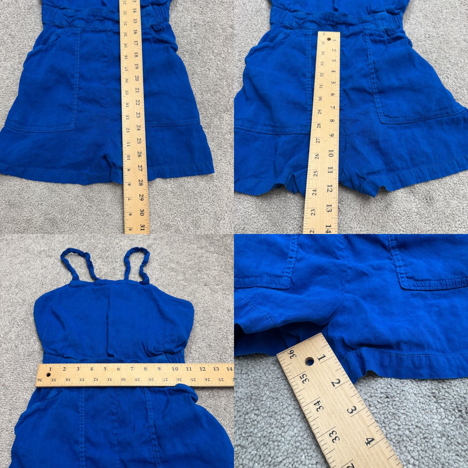 Zara Zara Linen Blend Backless Romper Womens XS Royal Blue Strappy Playsuit Summer Size 26" / US 2 / IT 38 - 9 Thumbnail