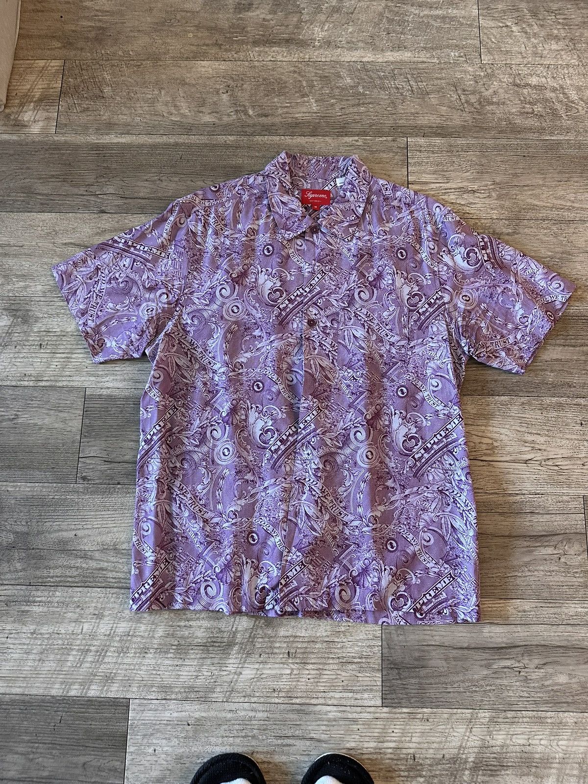 Supreme Purple Dollar Short Sleeve Shirts Button Ups