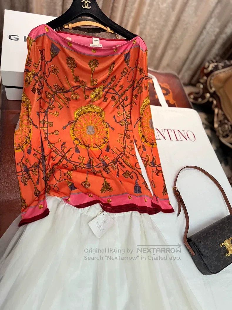 Hermes Hermes Long-sleeved Tee Blouse with Scarf Pattern Knitted Size XS / US 0-2 / IT 36-38 - 2 Thumbnail