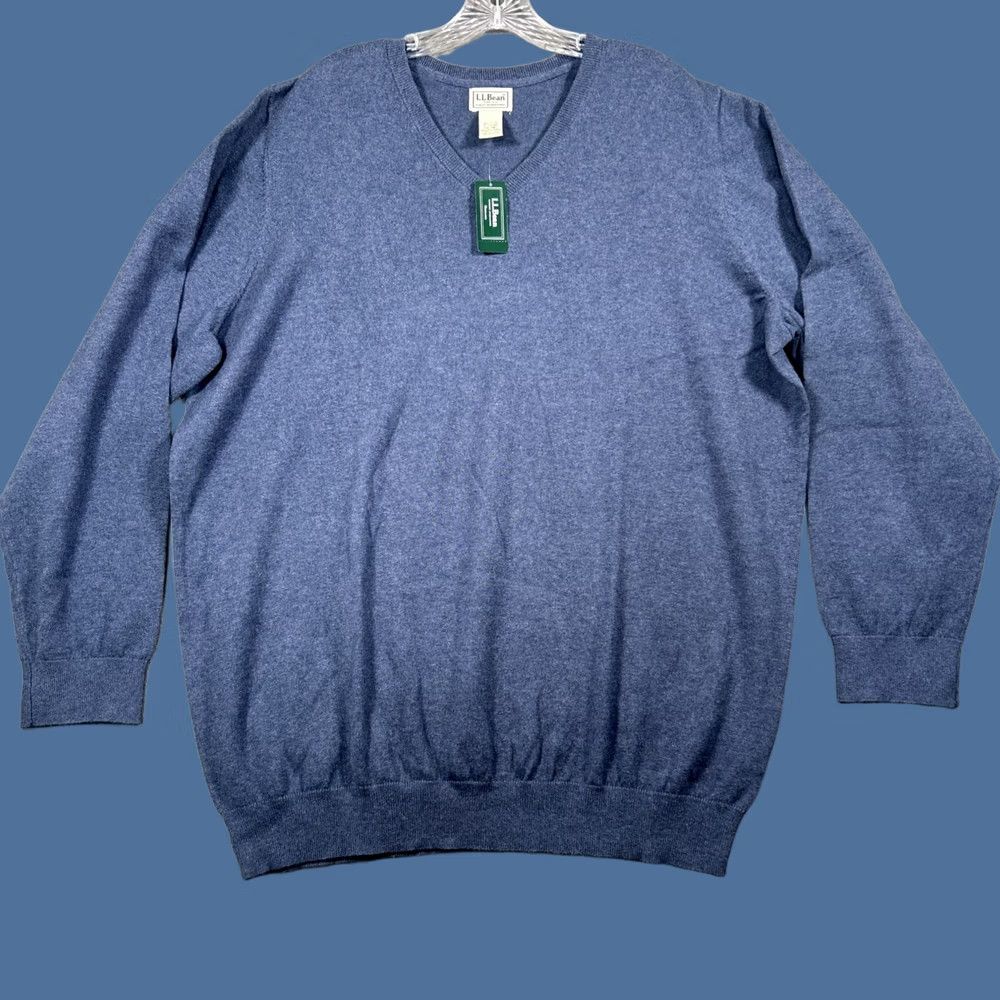 Vintage LL Bean Mens V-Neck Sweater XXL Tall Indigo Cotton Cashmere Pullover Business Casual Travel Size US XXL / EU 58 / 5 - 1 Thumbnail