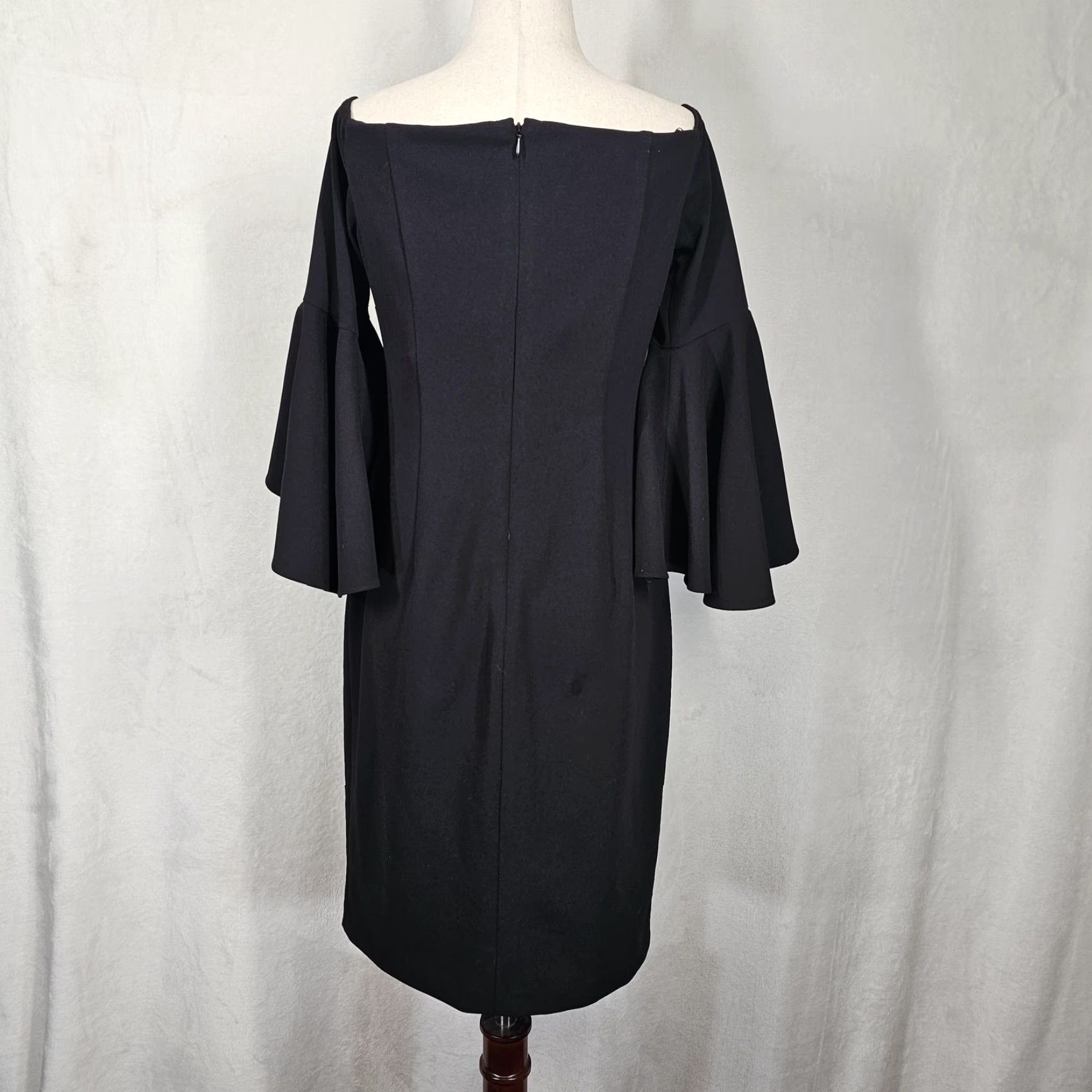calvin klein off the shoulder bell sleeve dress Calvin Klein Dress Womens 6 Black Off Shoulder Bell Sleeve Stretch Cocktail