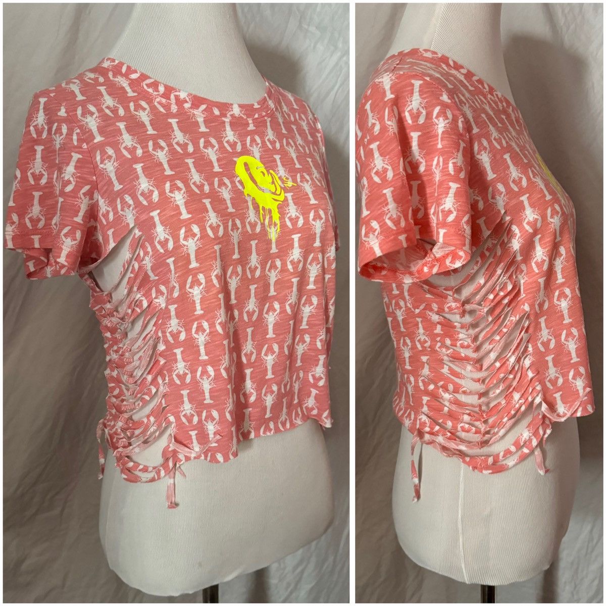 Aeropostale AERO, Reworked, Coral, Lobster Graphic, Cropped Baby Tee Size XS / US 0-2 / IT 36-38 - 4 Thumbnail